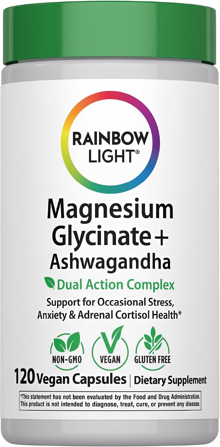Rainbow Light Magnesium Glycinate + | 120 Capsules | Complex with Ashwagandha | Vegan, Non-GMO and Gluten Free Supplement