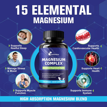 Magnesium Complex for Women Men 1350mg 15 in 1 Pure Magnesium Supplement, with High Absorption Chelated Magnesium Glycinate Citrate Malate & More for Muscle, Heart, Sleep & Bone Support, Vegan 60 Days Femmetra buy supplements Au