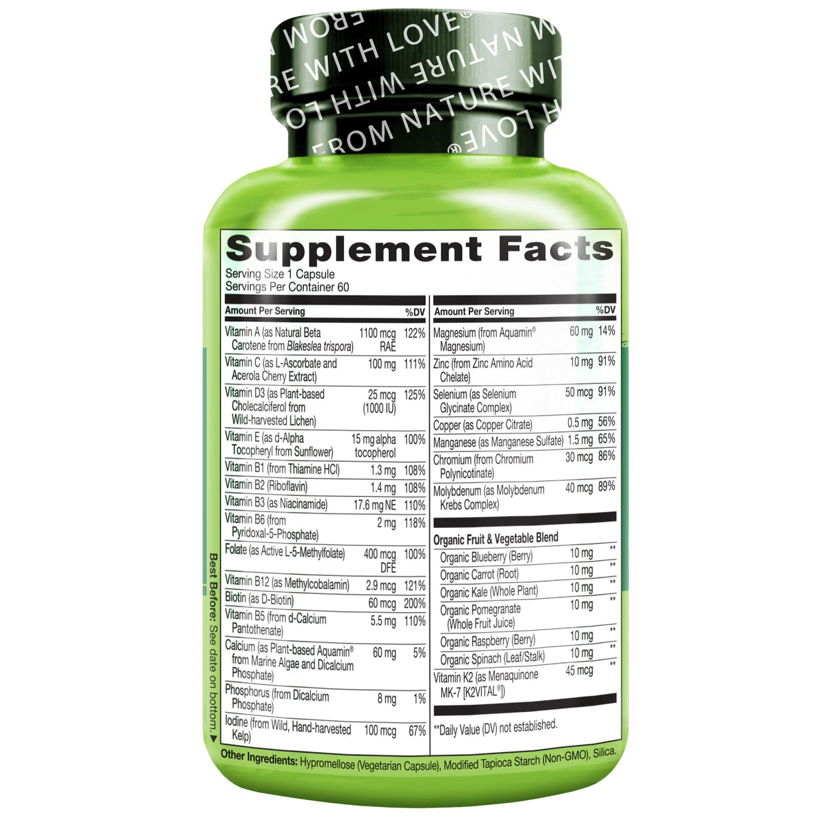 NATURELO Mens Multivitamins for Men 50+ - One Daily Multivitamin for Men with Vitamins, Minerals & Organic Whole Foods, Boost Energy & Health, Non-GMO, 60 Vegetarian Capsules NATURELOBuy Supplements Australia