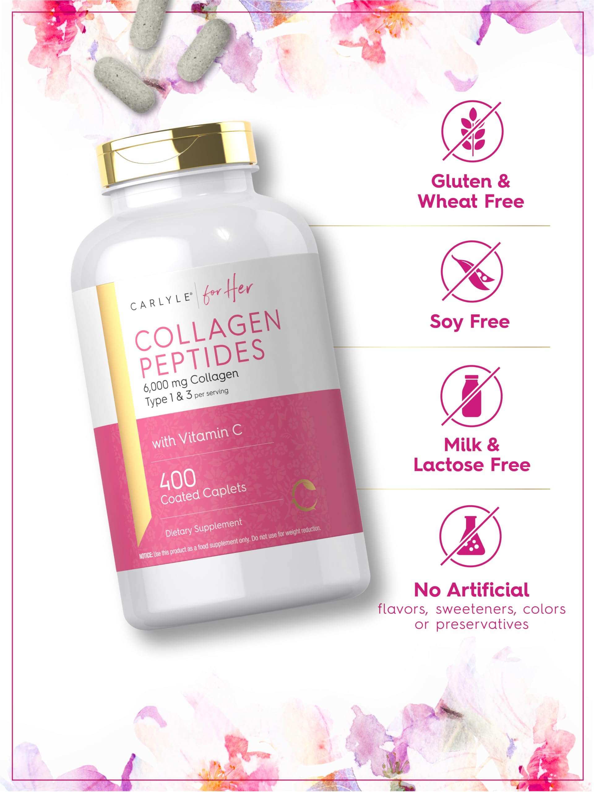 Carlyle Collagen Peptides 6000mg | 400 Caplets | with Vitamin C | Type 1 and 3 | Non-GMO, Gluten Free, Grass Fed Supplement Carlyle buy supplements Au
