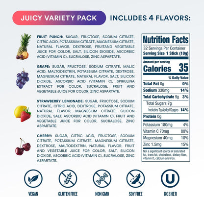 DripDrop Hydration Juicy Tropical Variety Bundle Electrolyte Packets, 64 Ct | Grape, Fruit Punch, Strawberry Lemonade, Cherry, Mango, Açaí, Passion Fruit & Piña Colada; Single Serve Powder Drink Mix