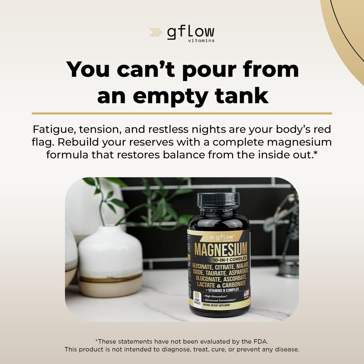 gflow vitamins Magnesium Complex Supplement - 10 Active Forms, Glycinate, Citrate, Malate, Oxide, Taurate, Aspartate, Gluconate, Ascorbate, Lactate, Carbonate, Plus More with Vitamin C B1 B2 B6 B12 gflow vitamins buy supplements Au