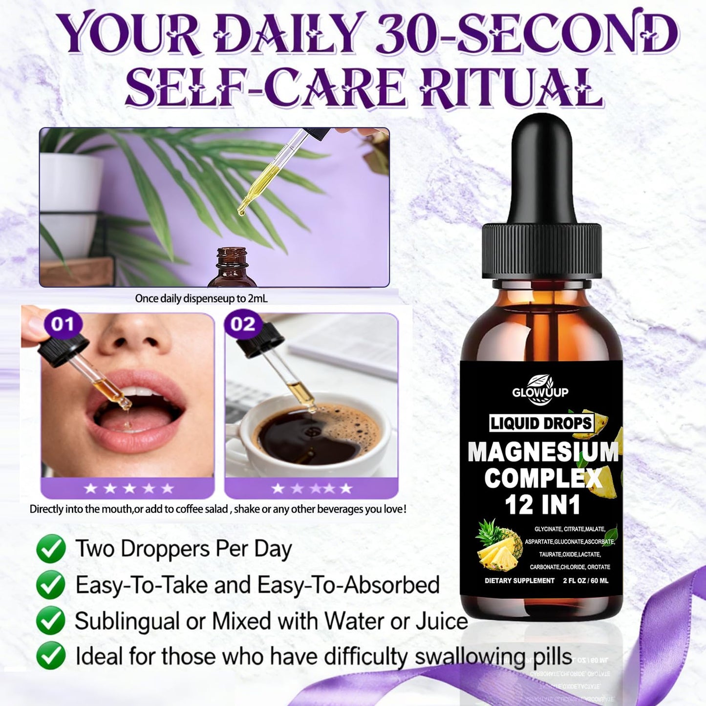 Magnesium 12 in 1 Complex 1000mg Supplement for Women & Men, High Absorption Liquid Magnesium W/Glycinate Citrate Malate Taurate Oxide Aspartate Orotate, Calm Magnesium for Sleep Muscle Heart Support GLOVVUUP buy supplements Au