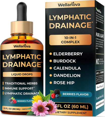 Lymphatic Drainage Support Drops - Supplement for Lymphatic Support | 10-in-1 Herbal Blend Complex With Burdock, Dandelion, Elderberry, 2 Fl Oz