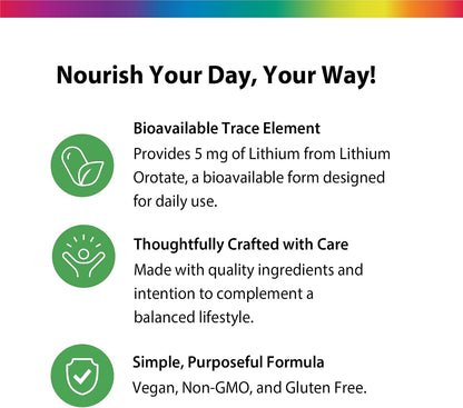 Rainbow Light Lithium Orotate 5 mg Supplement | 120 Vegan Capsules | Bioavailable Trace Element | Non-GMO and Gluten Free