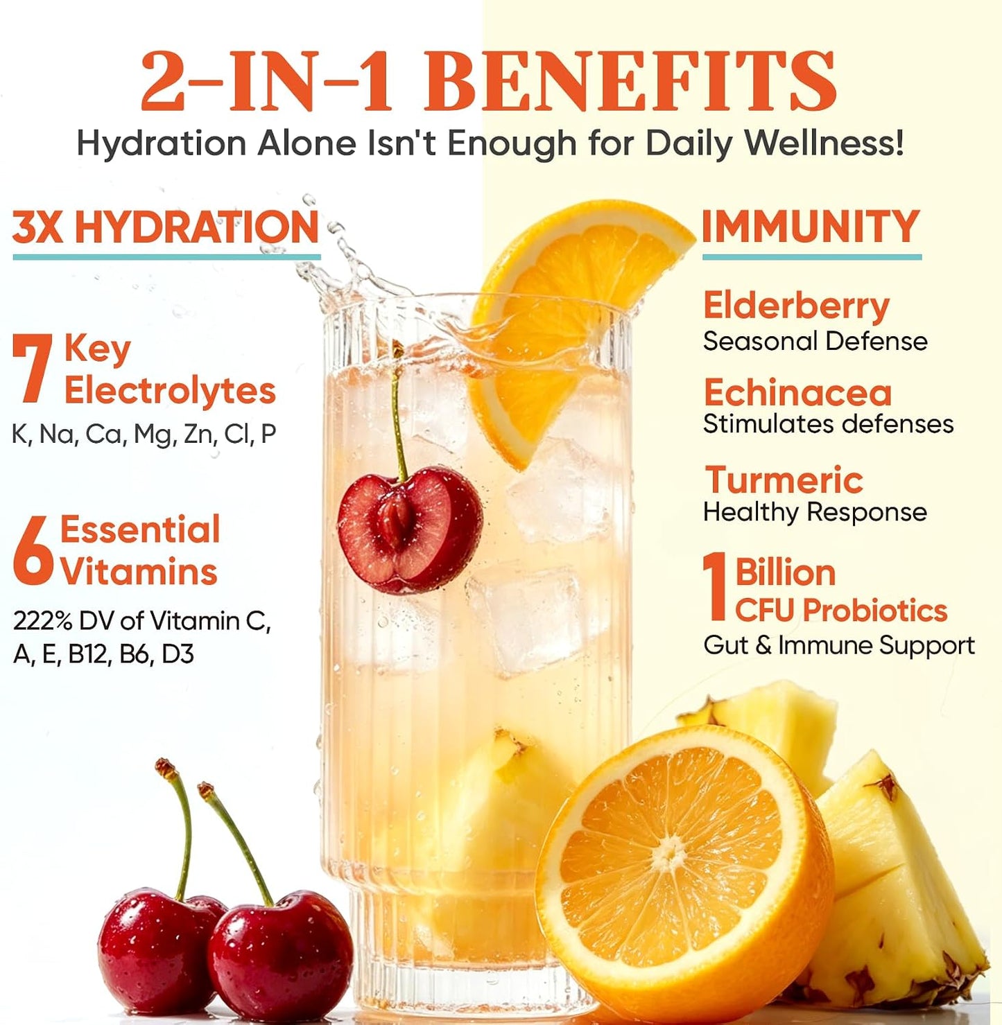 Venture Pal Sugar Free Hydration Packets+Immune-Liquid Daily IV Drink Mix | Electrolyte Powder with 7 Electrolytes & 6 Vitamins, Probiotics + Elderberry | Non-GMO, Keto Friendly, Vegan | 16 Sticks