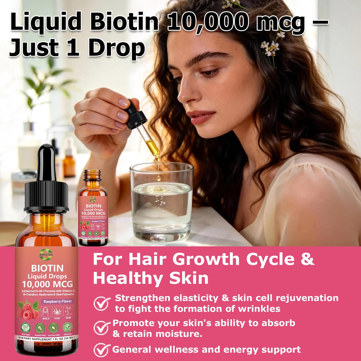 Pure Biotin 10000mcg Liquid Drop Optimal Solutions Hair Skin & Nails Vitamins Support w. Collagen Keratin Hyaluronic Acid Saw Palmetto, Biotin(Vitamin B7) for Hair Growth & Cellular Energy JUIWEFKKBuy Supplements Australia
