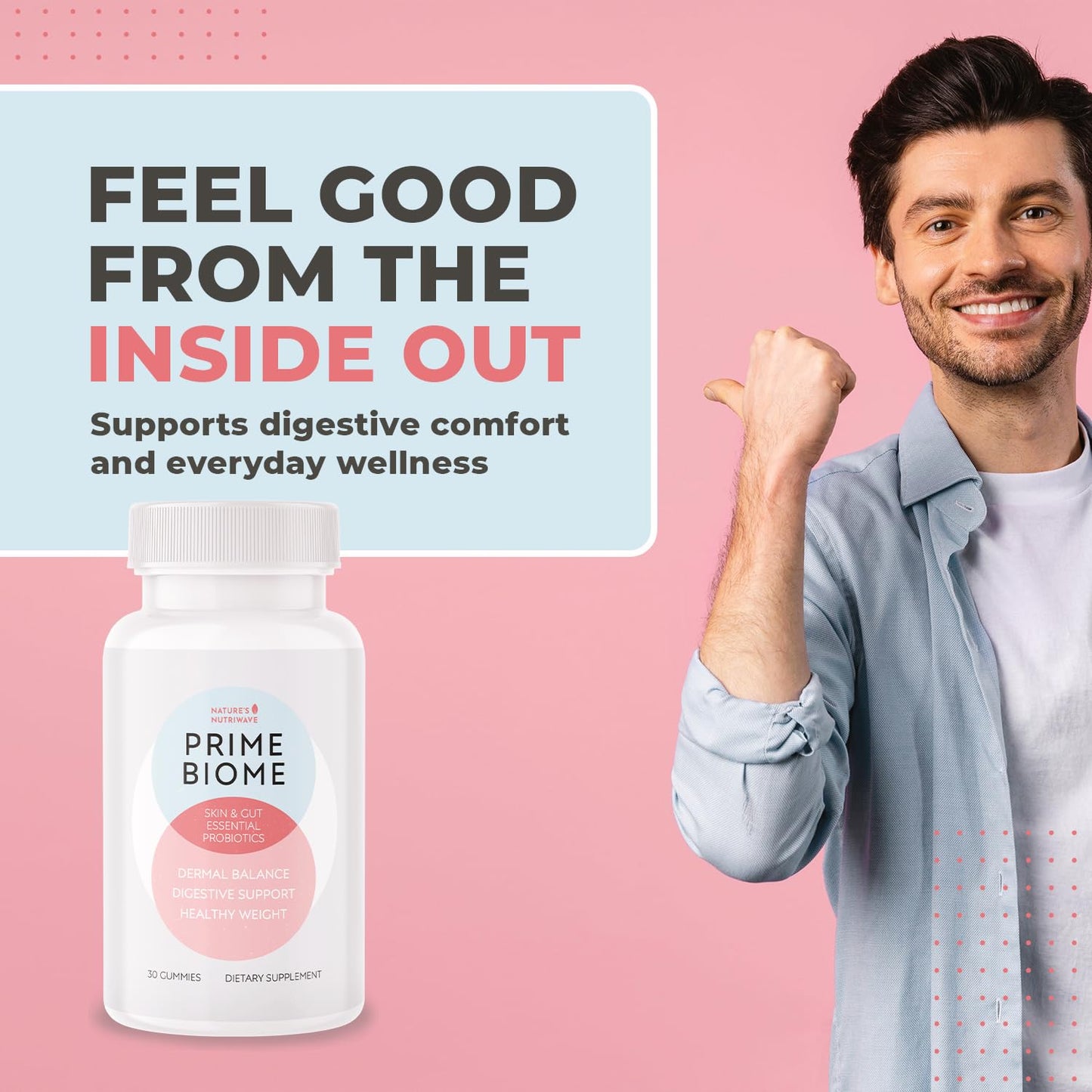 Nature’s NutriWave PrimeBiome Probiotic Gummies – Plant-Based Blend with Inulin, Lion’s Mane, Ginger & More– Non-GMO, No Stimulants, GMP Certified – 30 Gummies, 6 Month Supply Nature’s NutriWave buy supplements Au