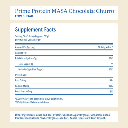Equip Prime Chocolate Churro Protein Powder - Gut-Friendly, No Sugar Protein Shake Powder with Grass-Fed Beef & Natural Collagen - Rich & Creamy Mix - 21g Per Serving - Whey & Dairy-Free (30 Scoops)