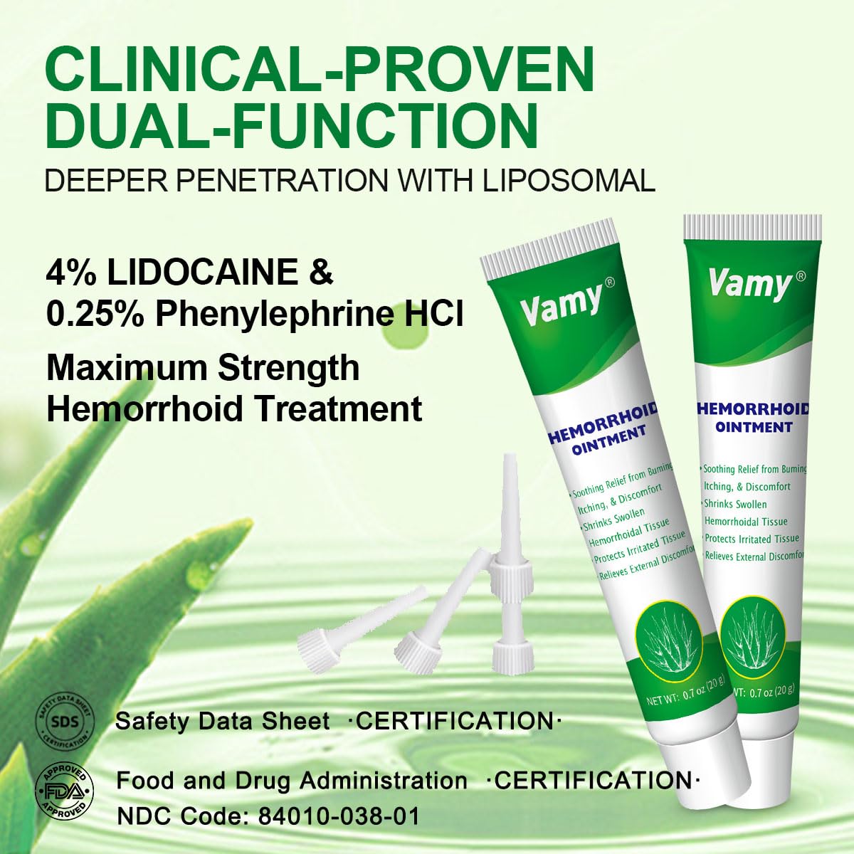 vamy Hemorrhoid Ointment (2 x 20g Tubes), 40g - Maximum Strength Formula for Hemorrhoidal Fast Relief, Soothes Itching, Burning & Discomfort vamyBuy Supplements Australia