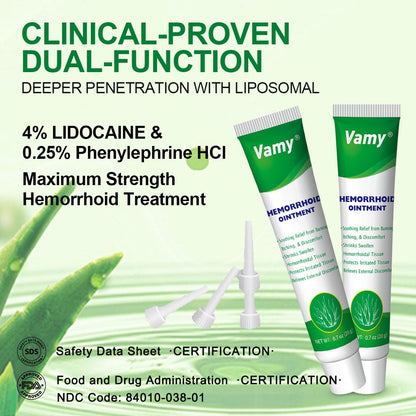 vamy Hemorrhoid Ointment (2 x 20g Tubes), 40g - Maximum Strength Formula for Hemorrhoidal Fast Relief, Soothes Itching, Burning & Discomfort vamyBuy Supplements Australia