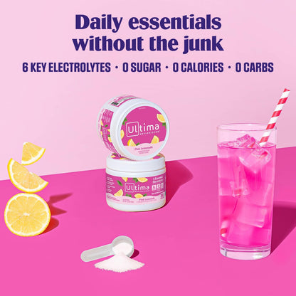 Ultima Replenisher Electrolyte Powder Drink Mix Bundle – Sugar Free – Pink Lemonade, 30 Serving Canister and 20 Stickpacks – 6 Electrolytes and Minerals – Keto Friendly, Vegan, Non-GMO