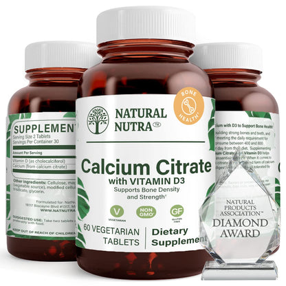 Natural Nutra Calcium Citrate with Vitamin D3 120 Tablets | Supplement for Bone Strength, Promotes Muscle Movements & Bone Health, Boosts Heart Health, Ideal for Active Seniors