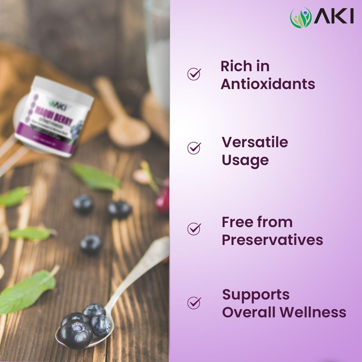 AKI Maqui Berry Extract Powder – Wild Harvested from Patagonia, High in Anthocyanins & Polyphenols, Freeze-Dried Superfruit for Smoothies, Non-GMO, Vegan, 150g/ 5.3 oz AKI ORGANIC buy supplements Au