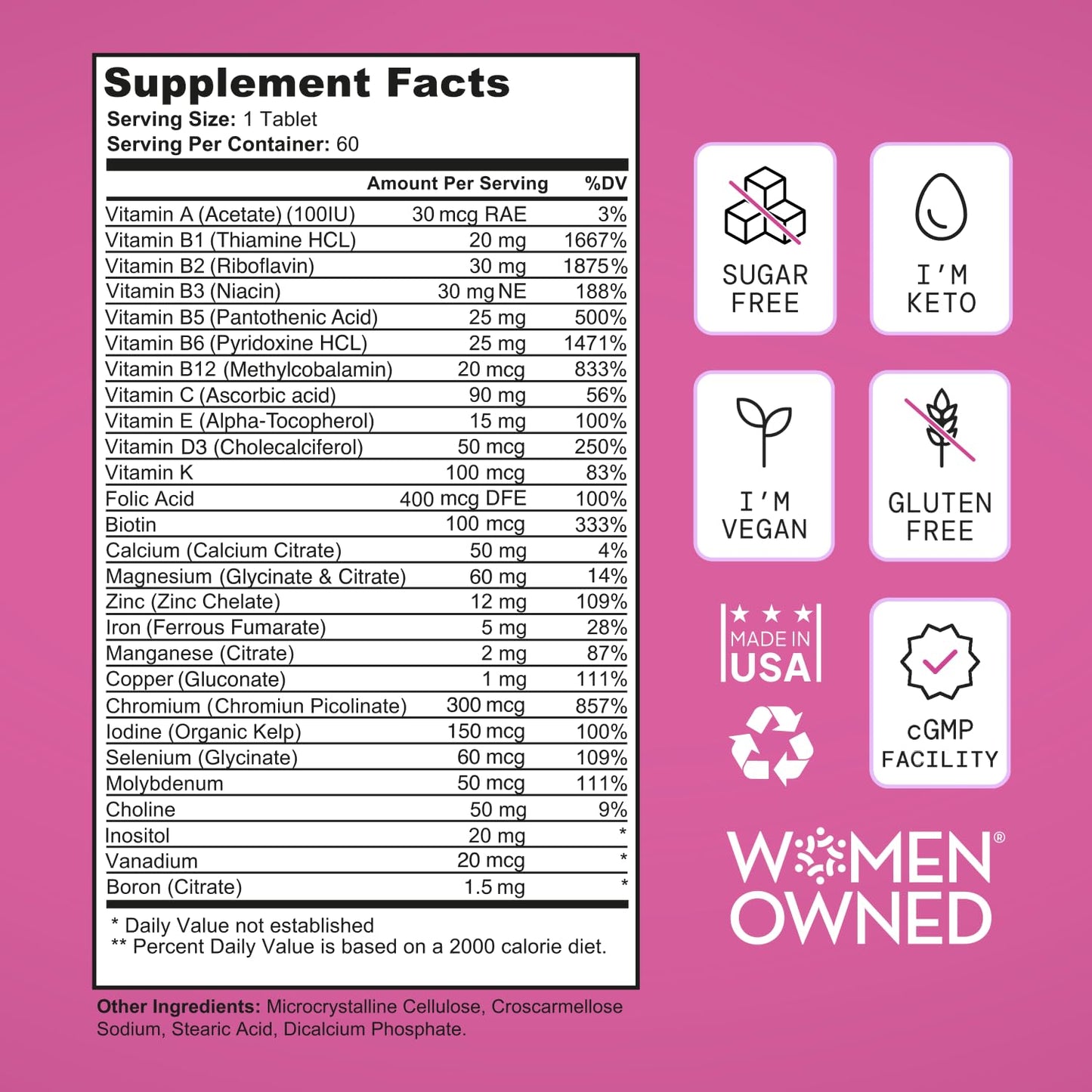SELF NUTRITION Vegan Multivitamins for Women - Once Daily - 28 Nutrients - Boost Energy, Sleep, Hair, Skin, Nails & Reduce Cravings - Keto, Vegan, Gluten Free, Made in USA, 2-Months Supply SELF NUTRITION buy supplements Au