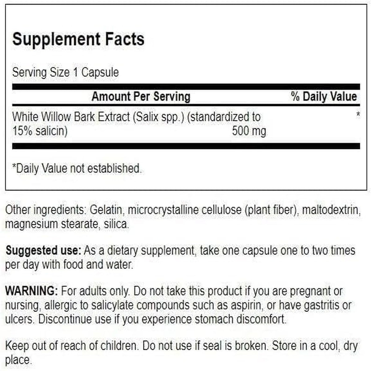 Swanson White Willow Bark Extract - Promotes Joint Support and Muscle Relief - Standardized to 15% Salicin - Natural Supplement with No Stomach Irritation - (120 Capsules, 500mg Each) SwansonBuy Supplements Australia
