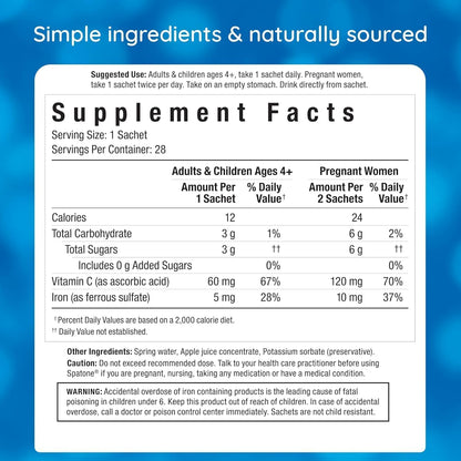 Nelson Homeopathics Pure-Absorb Spatone Liquid Iron and Vitamin C Supplement, 28 Count (0.85 FL. OZ. Packets)