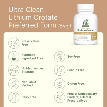 Dr. Murray's Ultra Clean Lithium Orotate 1mg Vegan Capsules - Supports Mood Balance | Cognitive Resilience | Nervous System Health | Emotional Well-Being | 90 Count