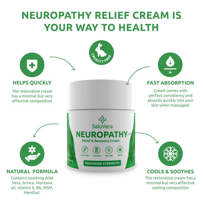 SaluVera Neuropathy Pain Relief Cream - Maximum Strength Nerve Pain Reliever for Foot, Toes, Hands, Legs with Aloe Vera, Arnica, MSM Vitamin B6, and Menthol for Fast-Acting Relief 3oz SaluVeraBuy Supplements Australia