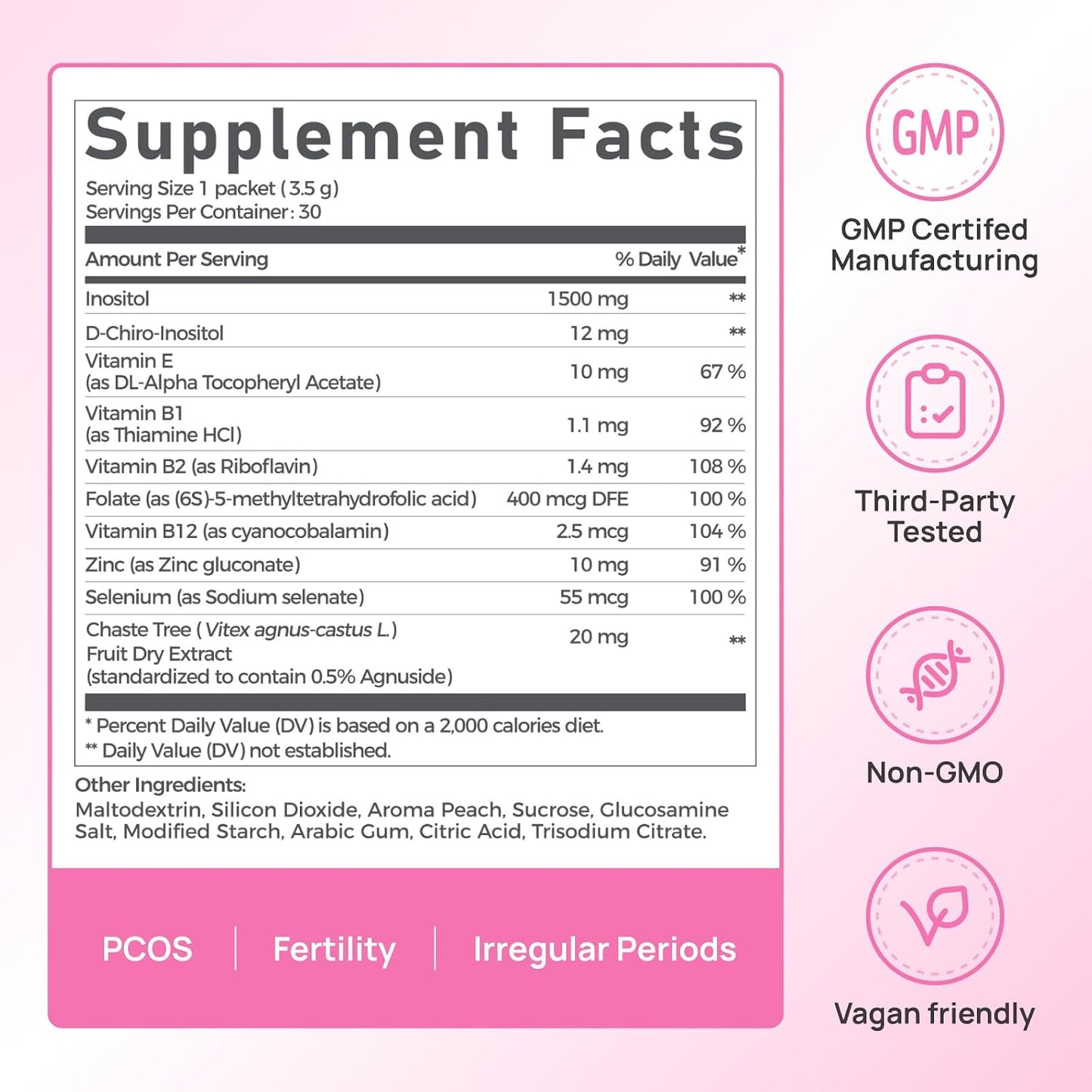 Gynable Pregina Myo-Inositol & D-Chiro Inositol for Women - Original 125:1 Formula, Hormonal Balance & Cycle Wellness, with Chaste Tree & Methylfolate, Powder Sachets, 30 Servings