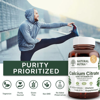 Natural Nutra Calcium Citrate with Vitamin D3 120 Tablets | Supplement for Bone Strength, Promotes Muscle Movements & Bone Health, Boosts Heart Health, Ideal for Active Seniors