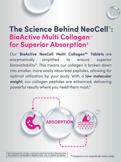 NeoCell Super Multi Collagen Peptides | 120 Tablets | 10 Types of Collagen | Skin, Hair and Nails | Beauty Supplement | For Men and Women