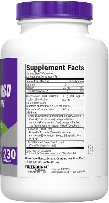 Nutramax Cosamin ASU Faster-Acting Joint Health Supplement, 230 Capsules | Faster-Acting Formula with Glucosamine, Chondroitin, ASU, and Boswellia for Joint Support, Third Party Tested