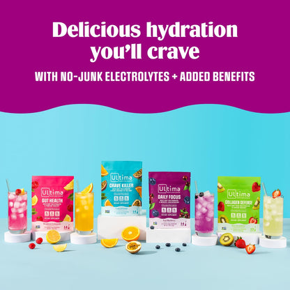 Ultima Replenisher Collagen Defense, Kiwi Strawberry, 13 Stickpacks | Daily Zero Sugar Supplement & Electrolyte Powder Hydration Packets with 6 Key Electrolytes, Dermaval & Biotin for Skin Health