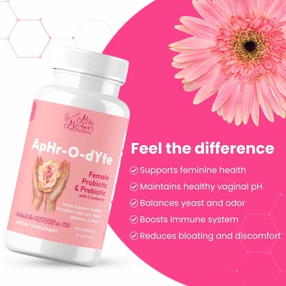 Mila Miamor ApHr-O-dYte Women’s Probiotic and Prebiotic with Cranberry - Gluten-Free, Non-GMO Supplement for Feminine Health, pH Balance, Odor Control, Urinary Tract - 60 Capsules