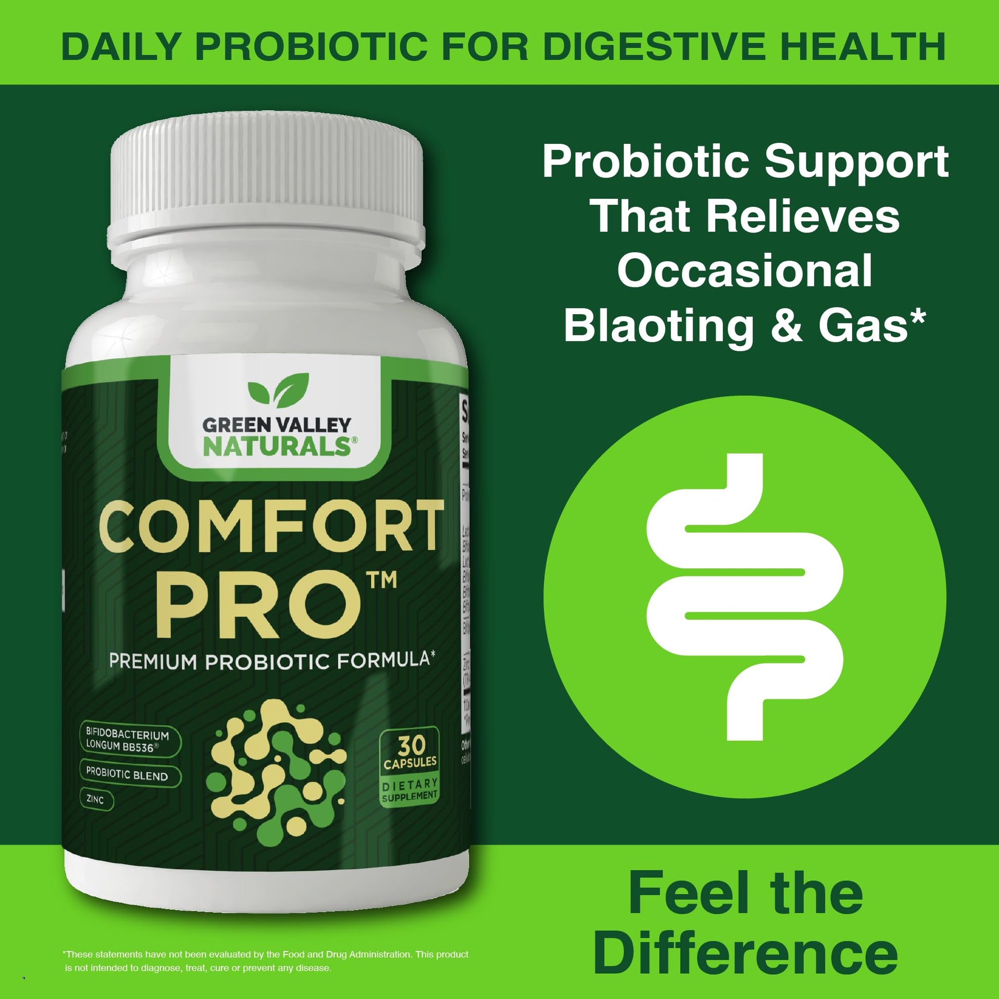 ComfortPro™ Daily Probiotics for Digestive Health | Constipation Relief & Bloating Support for Women & Men | Gut Cleanse with Zinc | Helps Reduce Gas & Promotes Digestive Regularity | Valley Formula GREEN VALLEY NATURALS buy supplements Au