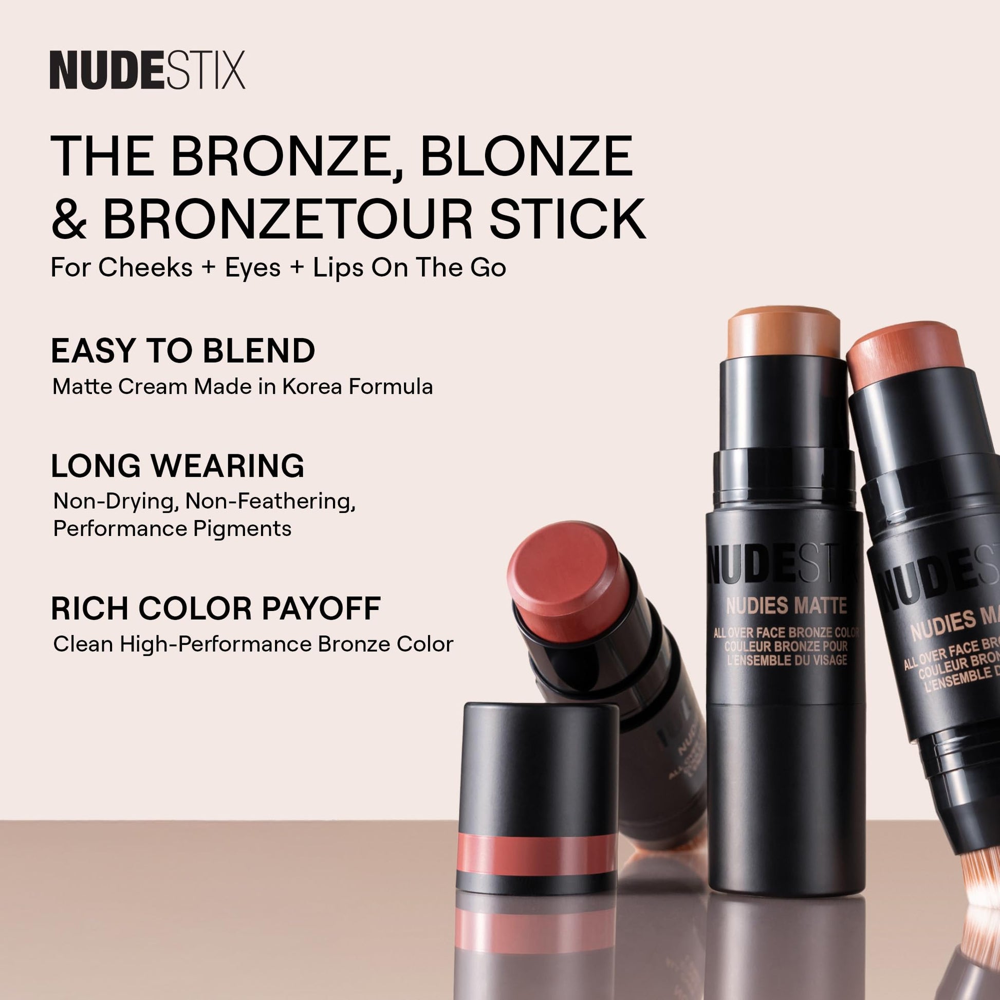 Nudestix Nudies Bronze All Over Matte Bronzing Stick – 3-in-1 Cream Bronzer for Cheeks, Eyes & Lips with Built-In Brush | Natural Contour & Sun-Kissed Glow | Bondi Bae NudestixBuy Supplements Australia