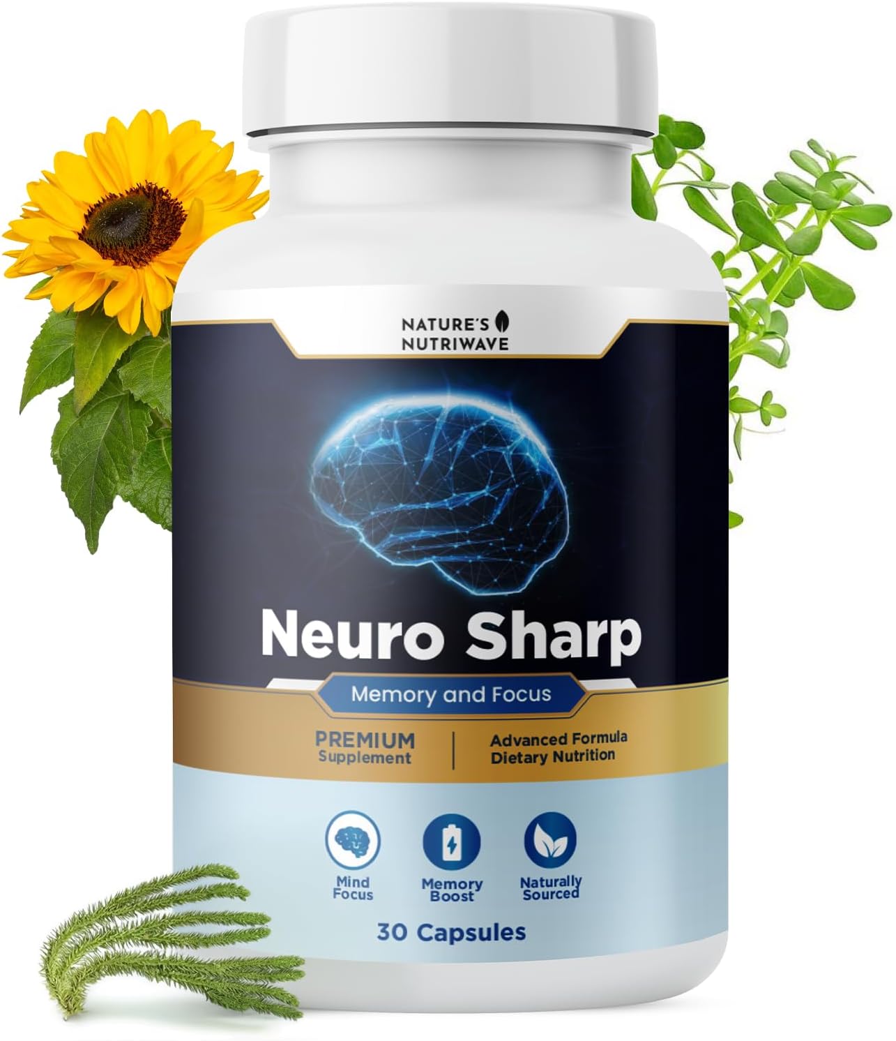 Neuro Sharp – Bacopa, Ginkgo Biloba & Huperzine-A – 30 Ct, 1 Month Supply | Bacopa Monnieri, Ginkgo Biloba & Huperzine-A | Non-GMO, Made in USA | Easy-to-swallow daily capsule