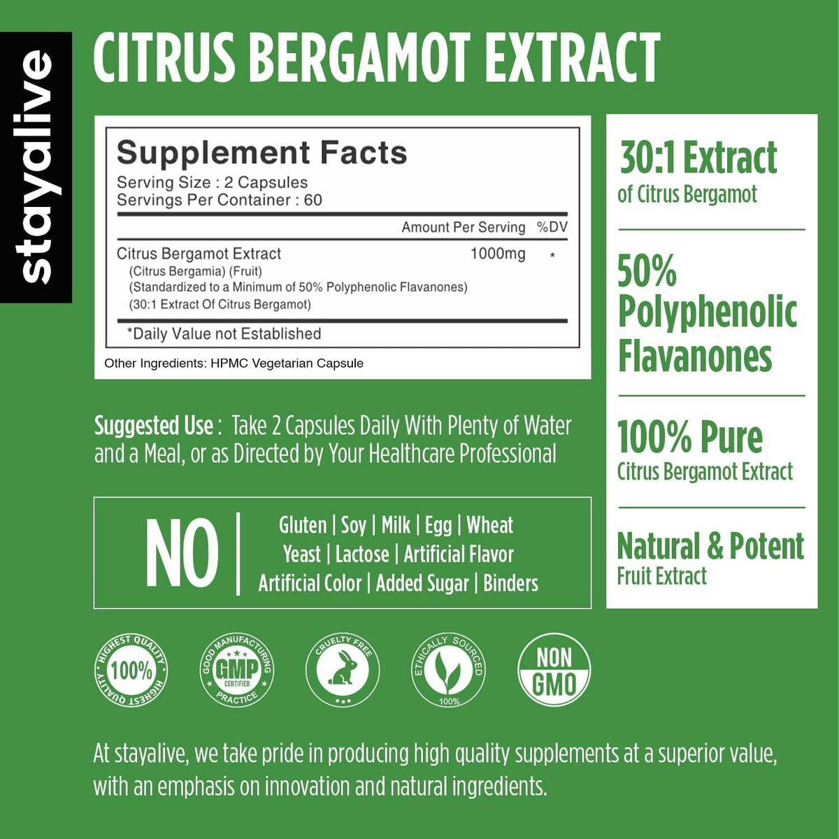 STAY ALIVE Citrus Bergamot Capsules 1000mg, 30:1 Super Extract with 50% Polyphenolic Flavanones, 120 Pills, Citrus Bioflavonoids Supplements for Women & Men | Non-GMO, Gluten-Free STAY ALIVEBuy Supplements Australia