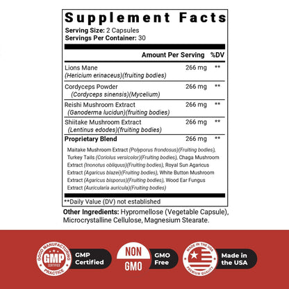Dr. Love ROAR Lion's Mane – Cordyceps & Reishi – 60 Ct, 1 Month Supply | Also includes Lion's Mane with Cordyceps, Reishi & Shiitake | Vegan, Gluten-Free, GMP Certified, Made in USA