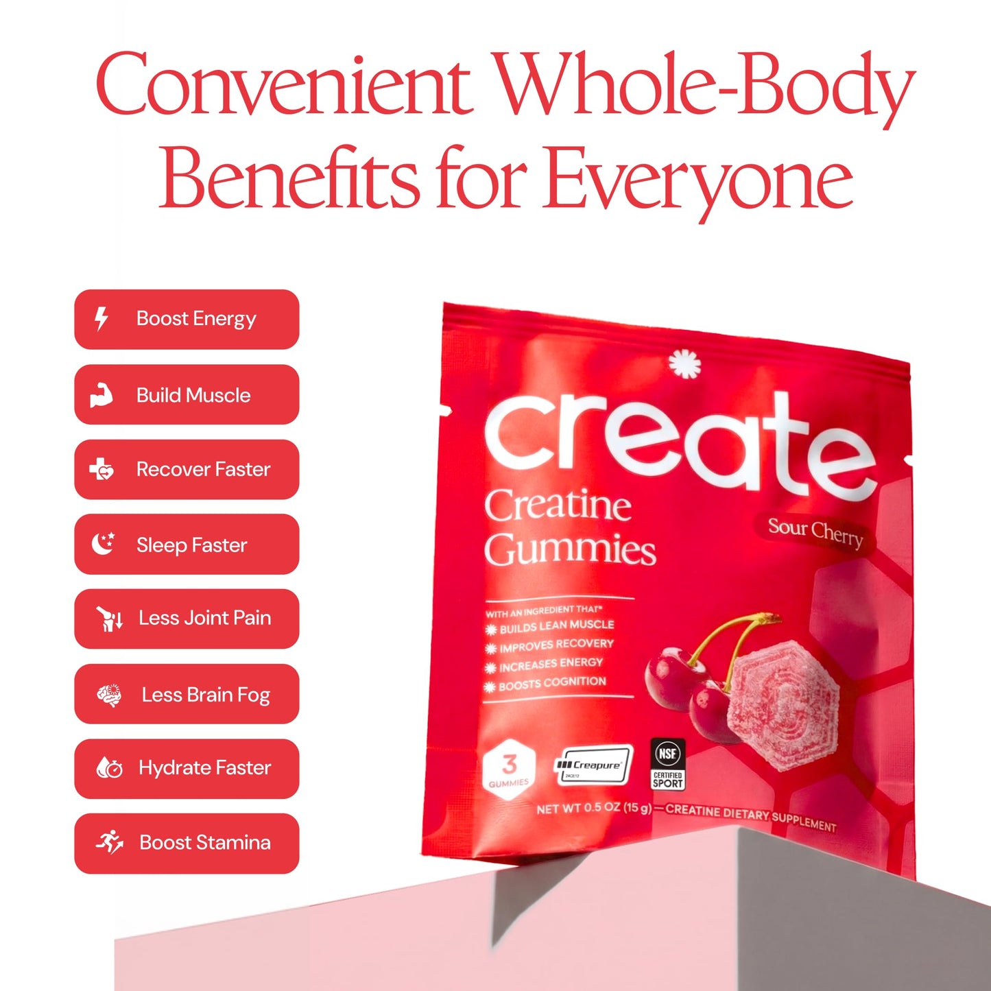 Create Creatine Gummies – Single-Serve Packs – 30ct – Variety Pack | NSF Certified for Sport – Made with Creatine Monohydrate, Vegan & Gluten-Free, Anti-Melting Formula, 3 Gummies per Pack