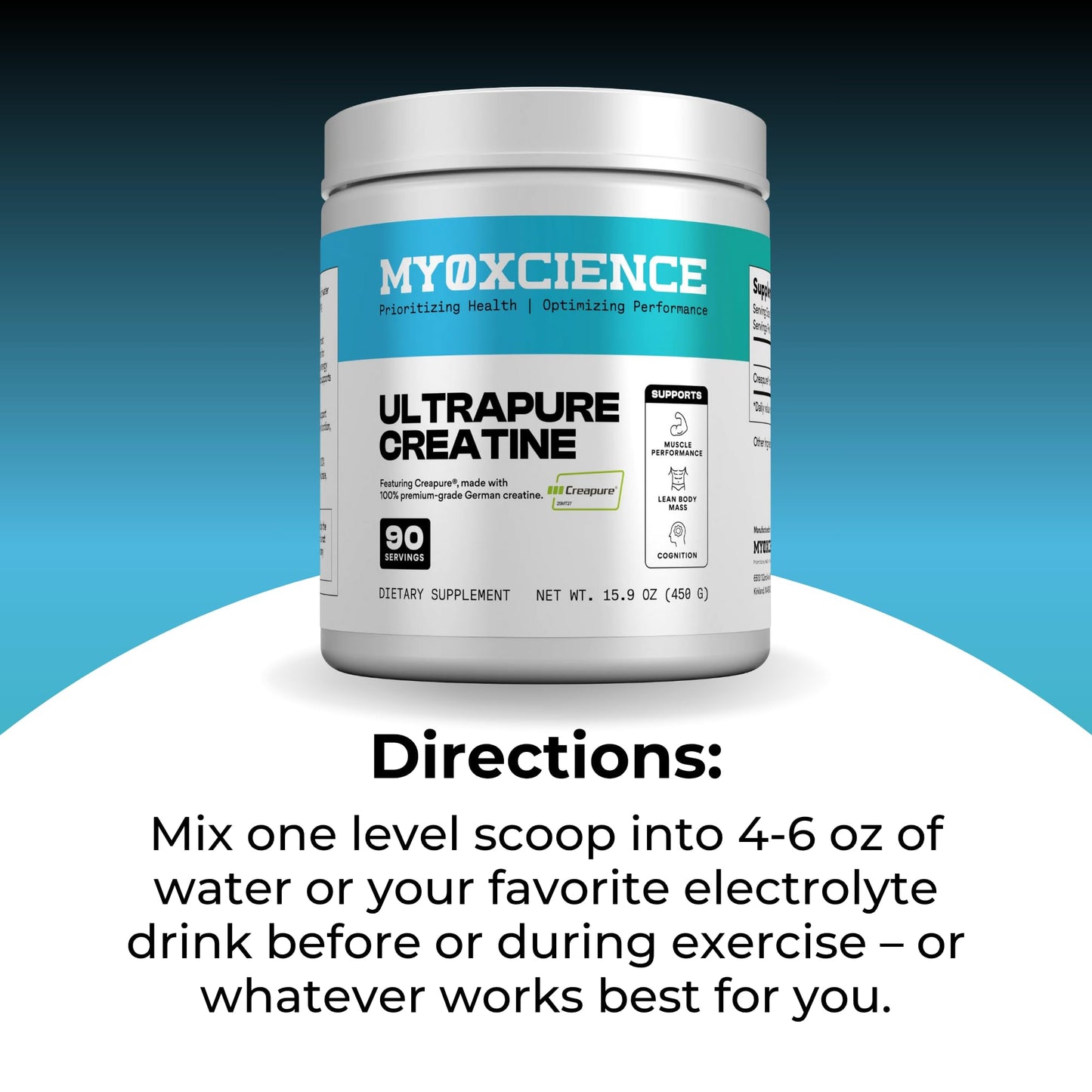 MYOXCIENCE Creapure® Creatine Monohydrate | Supports Strength & Muscle Mass, Cognition and Lean Body Mass | Unflavored (60 Serving Jar)