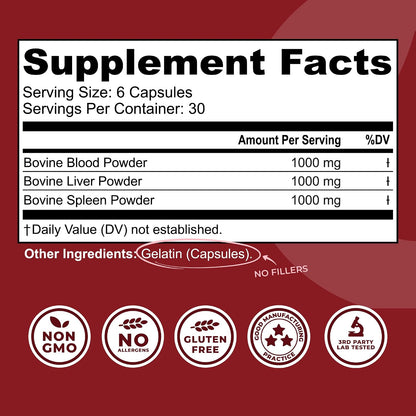 Beef Organ Supplement for Women + Bovine Blood and Beef Liver Supplement- Organic Nutrient Dense Superfood for Overall Energy, Health, & Wellness - No Fillers, Freeze Dried Supplements