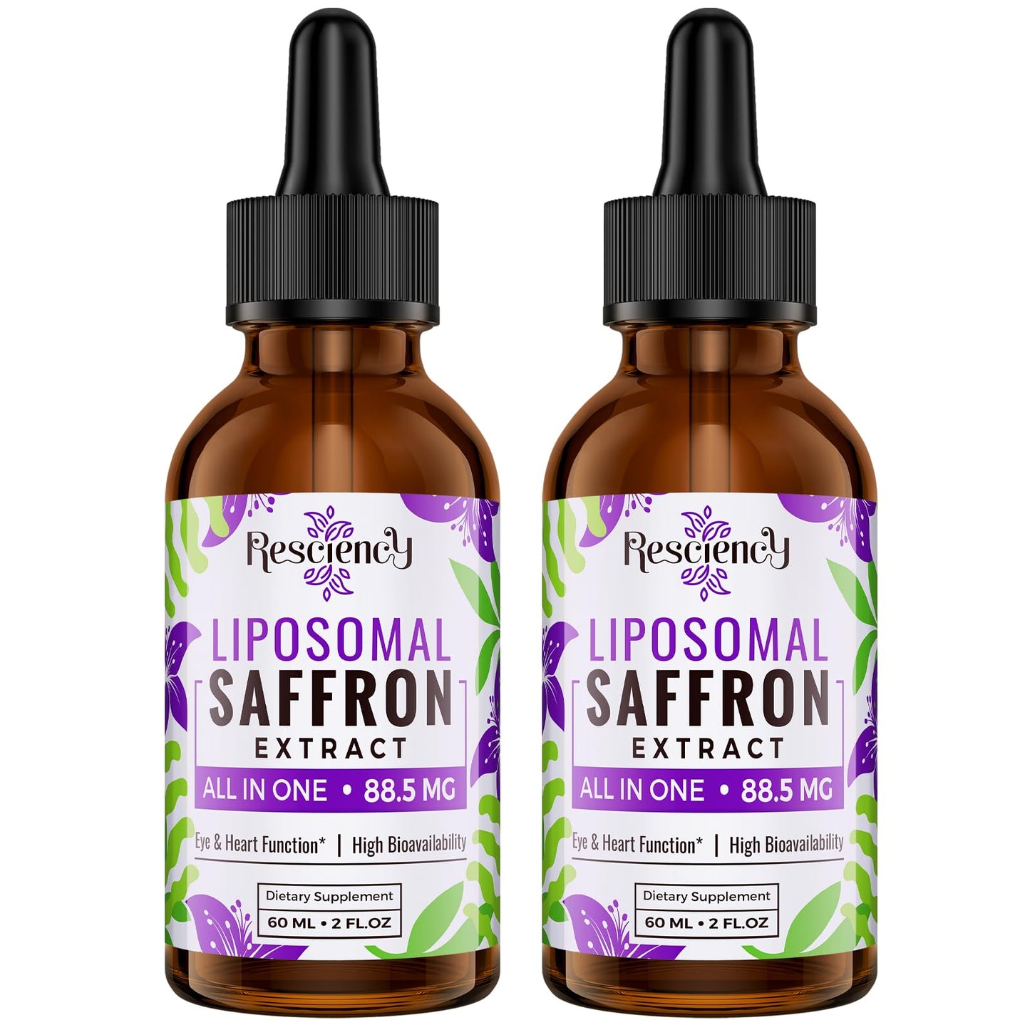 Saffron Supplements - 88.5 mg Saffron Extract Better Bioavailability Liposomal Drops for Mood, Energy, Vision & Focus with Ashwagandha, Turmeric, Magnesium, Zinc, Vitamin B12 & D3, 60 ml, 30 Servings | Liposomal Formula, With Ashwagandha, Magnesium, Zinc,