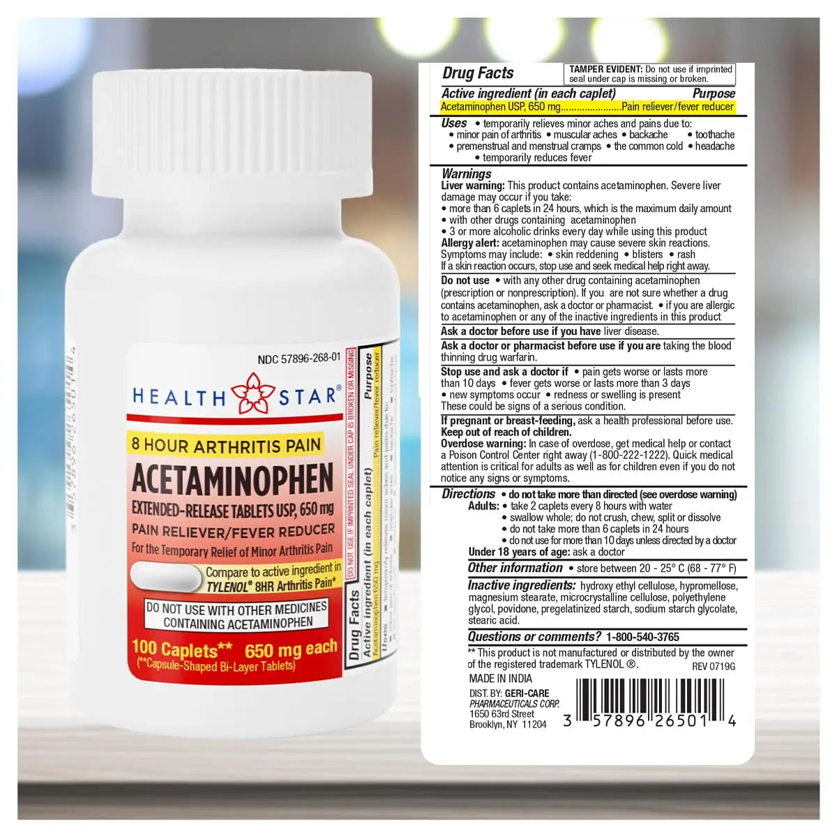 GeriCare Acetaminophen Extended-Release Arthritis 650mg Caplets, Pain Reliever, Arthritis Symptoms, Fever Reduction, 100 Count (Pack of 1) GeriCareBuy Supplements Australia