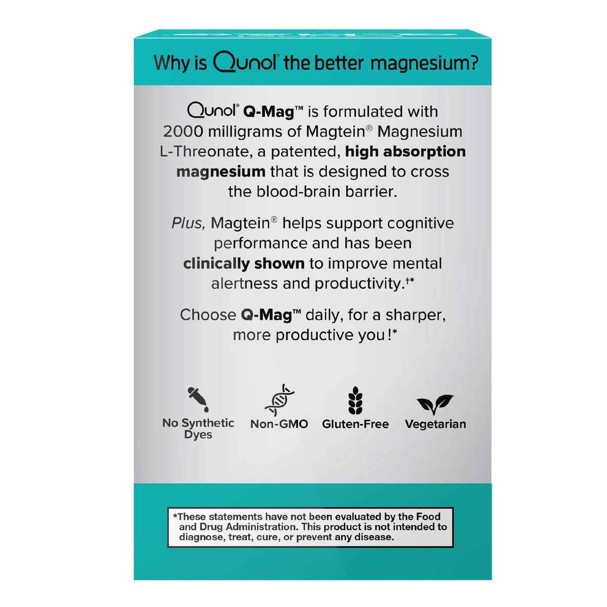 Qunol Q-Mag Magnesium L-Threonate Tablets, 2000mg of Magtein to Help Support Cognitive Performance, Improve Mental Alertness & Productivity, Supports Restful Sleep, High Absorption, 60 Count QunolBuy Supplements Australia