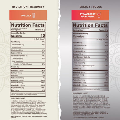 Salud 2-Pack | 2-in-1 Hydration + Immunity (Paloma) & Energy + Focus (Strawberry Margarita) – 15 Servings Each, Agua Fresca Drink Mix, Non-GMO, Gluten Free, Vegan, Low Calorie, 1g of Sugar
