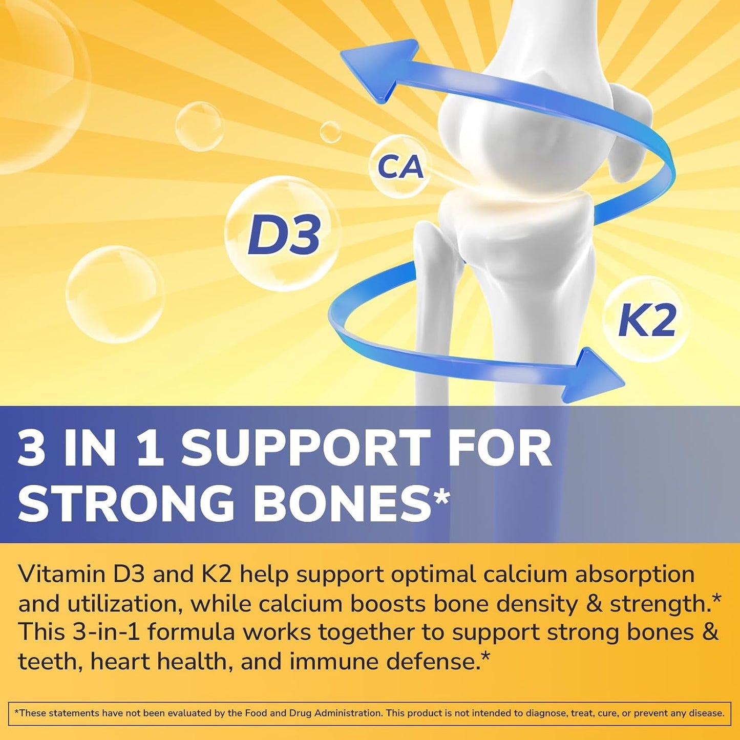 Vitalibre Vitamin D3 K2 + Calcium Supplements for Women & Men, 60 Tablets | Calcium 1200 mg with Vitamin D3 K2 5000 iu, High Absorption for Strong Bones, Teeth, Heart, Immune Health