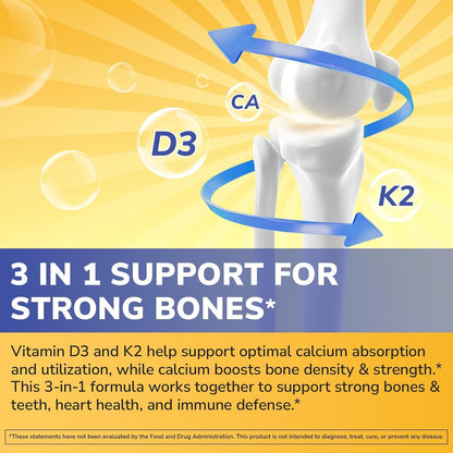 Vitalibre Vitamin D3 K2 + Calcium Supplements for Women & Men, 60 Tablets | Calcium 1200 mg with Vitamin D3 K2 5000 iu, High Absorption for Strong Bones, Teeth, Heart, Immune Health