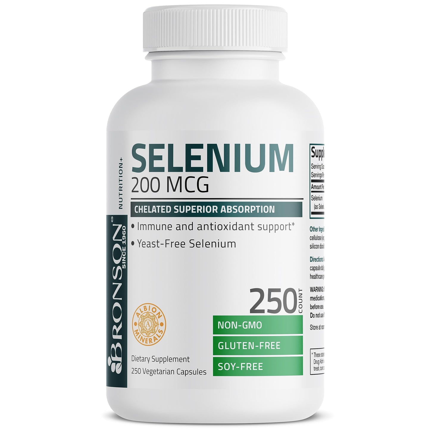 Bronson Selenium 200 mcg – Yeast Free Chelated Amino Acid Complex - Essential Trace Mineral with Superior Absorption, 250 Vegetarian Capsules