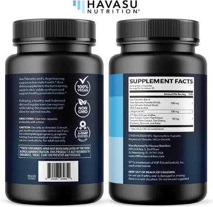 Saw Palmetto and L-Arginine for Men Capsules for Men's Health, 30 Servings | Vegan, Non-GMO Prostate Health Supplements for Men and Nitric Oxide Support, Urinary Tract Function and Endurance Support