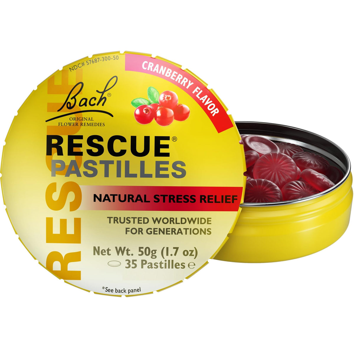 Rescue Bach PASTILLES, Cranberry Flavor, Stress Relief Lozenges, Homeopathic, Flower Eessences, 35 Count