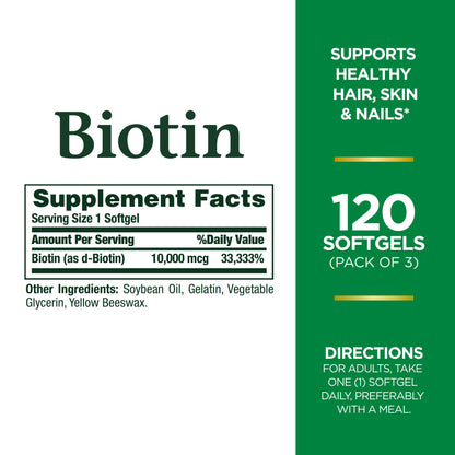 Nature's Bounty Biotin 10,000 mcg, 250 Rapid Release Softgels