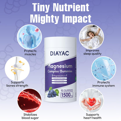 Magnesium Complex Gummies, Individually Packaged Magnesium Supplement, Magnesium Chelate, Bisglycinate, Malate, Citrate, Taurate Chewable for Women & Men,Sleep&Muscle&Nerve Health, Vegan 90 Counts DIAYAC buy supplements Au