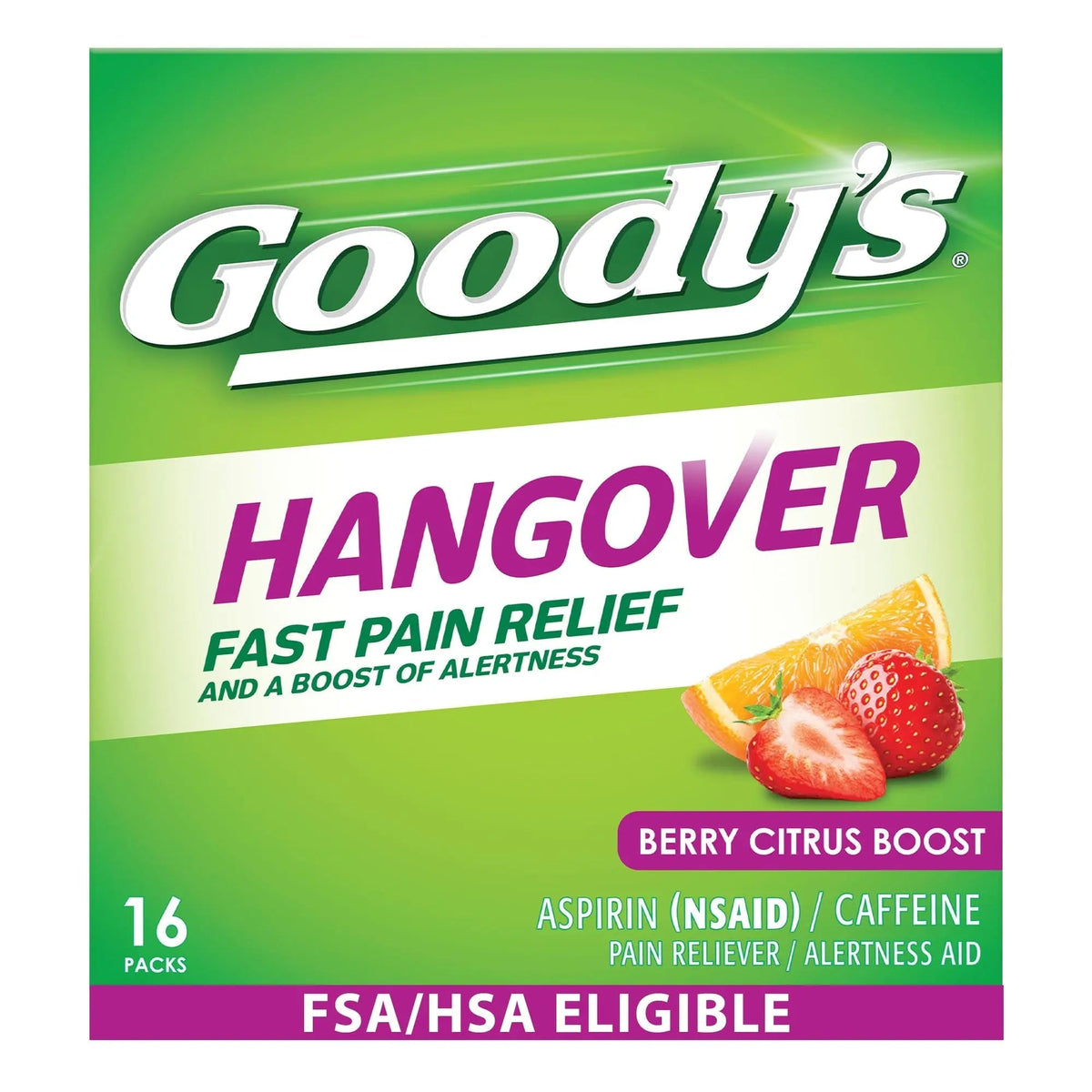 Goody's Hangover Relief Powder, Dual Action Fast Headache Pain Relief with Aspirin and Caffeine, Berry Citrus Flavor, 16 Count Goody'sBuy Supplements Australia