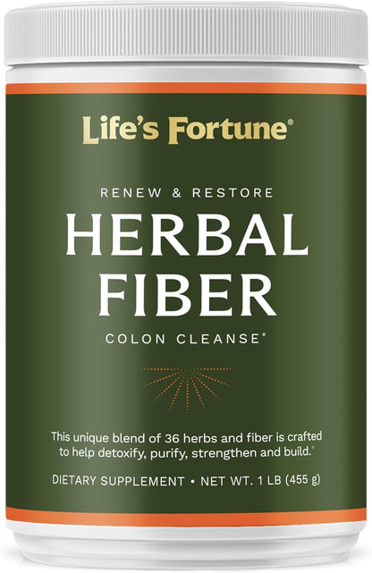 Life’s Fortune Herbal Fiber Colon Cleanse Powder – Natural Digestive Detox & Gut Cleanse, 36 Herb Blend with Apple Fiber and Psyllium Husk for Digestive Health & Regularity, 1 lb